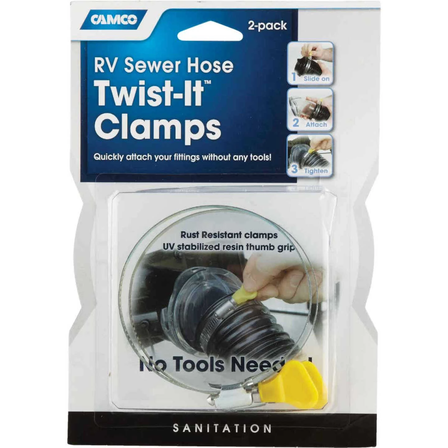Camco 3 In. Twist-It Clamp RV Sewer Hose Connector, (2-Pack) 4 Camco 3 In. Twist-It Clamp RV Sewer Hose Connector, (2-Pack) - Image 2