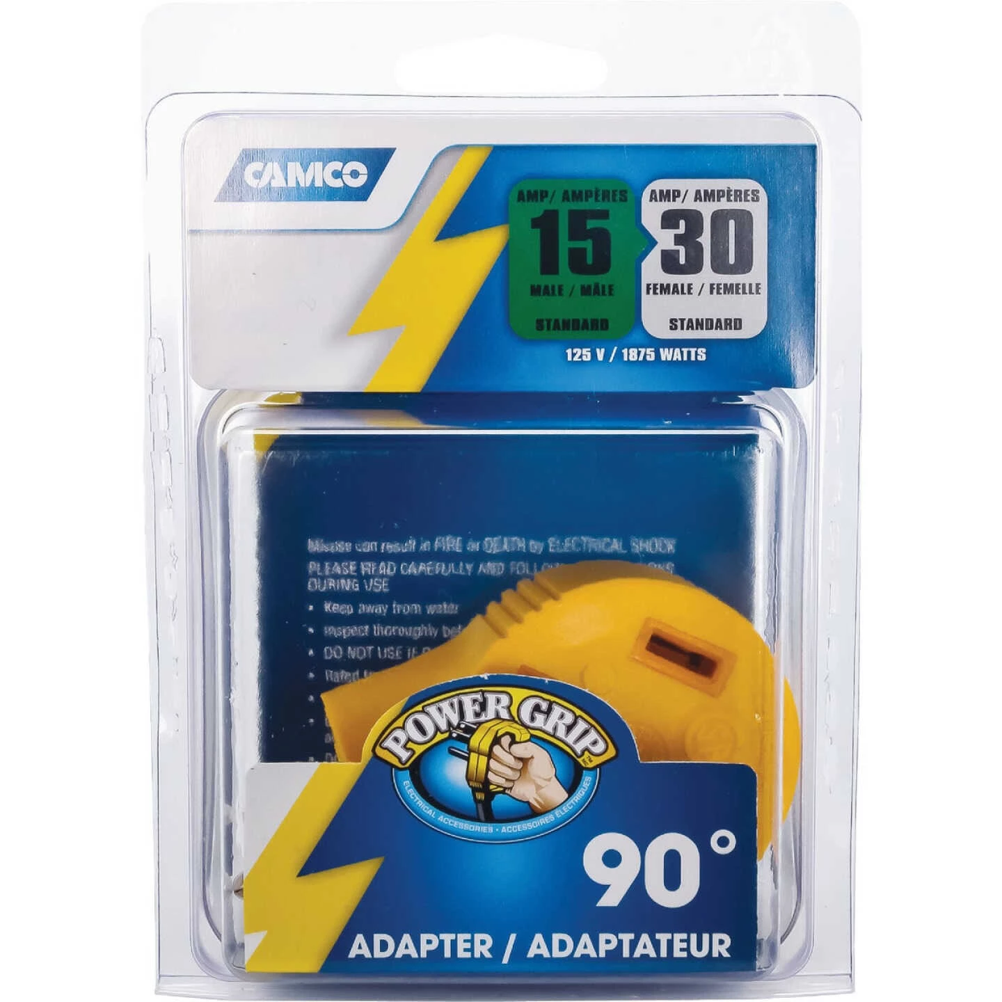 Camco Power Grip 15A Male To 30A Female 90 Deg RV Plug Adapter 3 Camco Power Grip 15A Male To 30A Female 90 Deg RV Plug Adapter