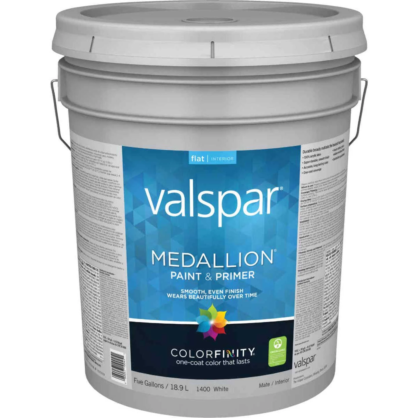 Valspar Medallion 100% Acrylic Paint & Primer Flat Interior Wall Paint, White, 5 Gal. 3 Valspar Medallion 100% Acrylic Paint & Primer Flat Interior Wall Paint, White, 5 Gal.