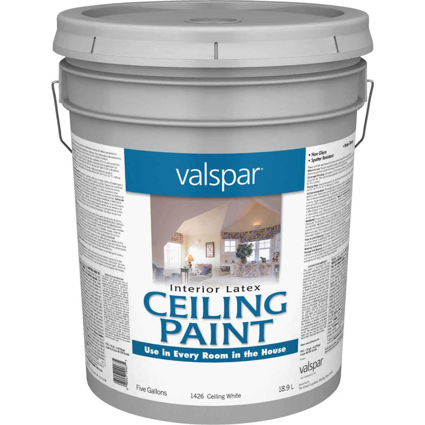 Valspar Latex Flat Ceiling Paint, White, 5 Gal. 3 Valspar Latex Flat Ceiling Paint, White, 5 Gal.