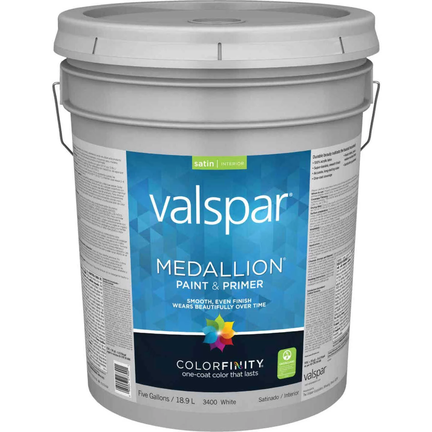 Valspar Medallion 100% Acrylic Paint & Primer Satin Interior Wall Paint, White, 5 Gal. 3 Valspar Medallion 100% Acrylic Paint & Primer Satin Interior Wall Paint, White, 5 Gal.