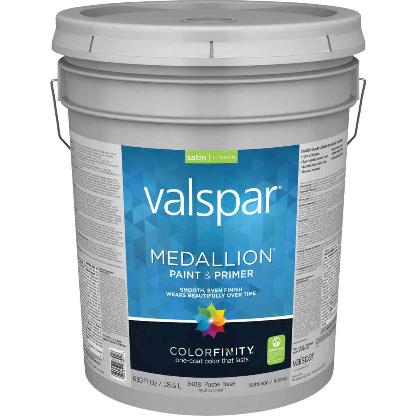 Valspar Medallion 100% Acrylic Paint & Primer Satin Interior Wall Paint, Pastel Base, 5 Gal. 3 Valspar Medallion 100% Acrylic Paint & Primer Satin Interior Wall Paint, Pastel Base, 5 Gal.