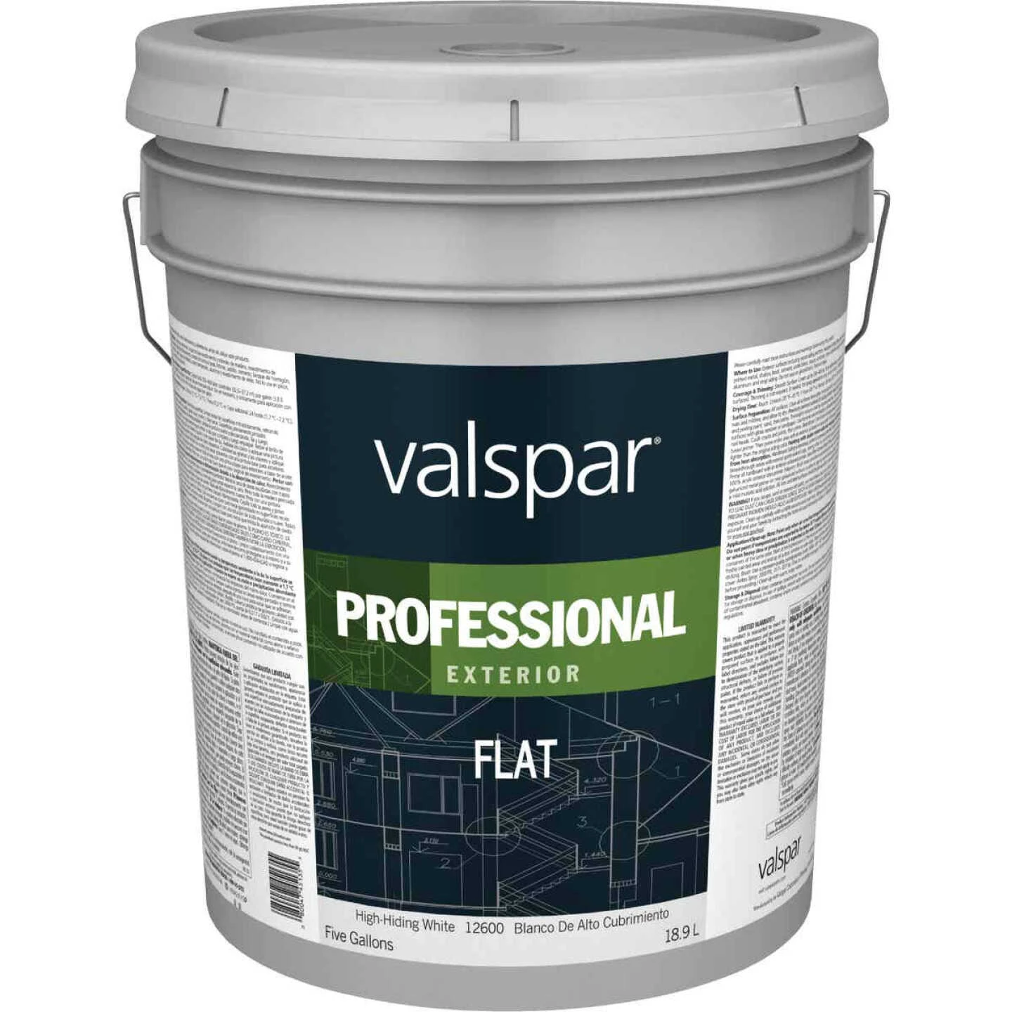 Valspar Professional 100% Acrylic Flat Exterior House Paint, White, 5 Gal. 3 Valspar Professional 100% Acrylic Flat Exterior House Paint, White, 5 Gal.