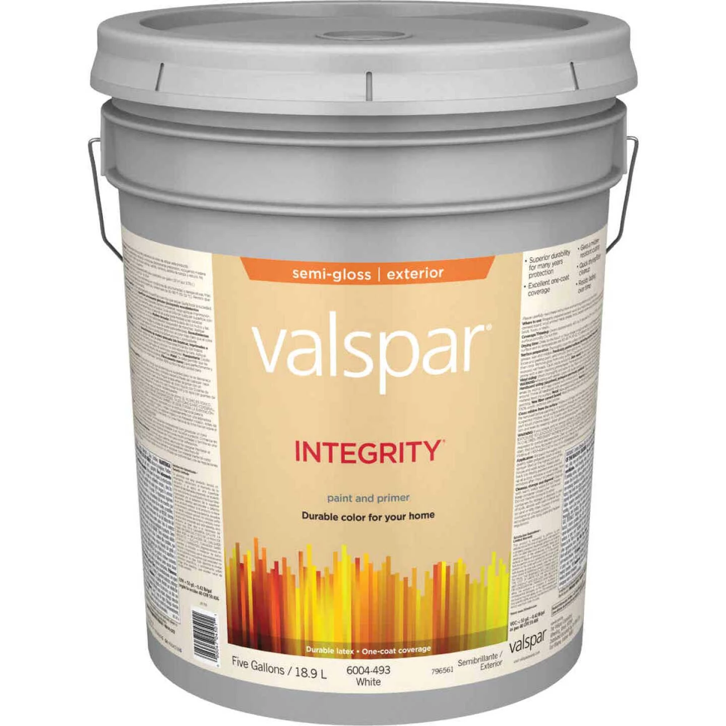 Valspar Integrity Latex Paint And Primer Semi-Gloss Exterior House Paint, White, 5 Gal. 3 Valspar Integrity Latex Paint And Primer Semi-Gloss Exterior House Paint, White, 5 Gal.